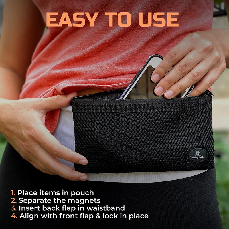 Running Buddy Fanny Pack Waist Bag - Magnetic Closure Workout Belt - Water-Resistant Pocket for Belt Bag Essentials - Side-Zipper Headphone Port for Fanny Packs for Women - XXL, Black, 7 x 4 in - Image 2